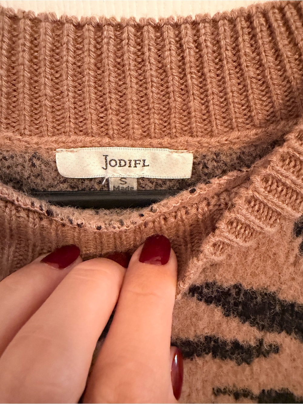 JODIFL Tan and Black Animal-Print Crewneck Sweater - Picture 3 of 4